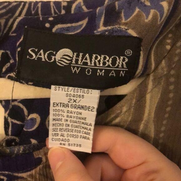 Sag Harbor Womans Sleeveless Dress 2X Rayon Floral Pattern Blue Brown - Picture 4 of 4